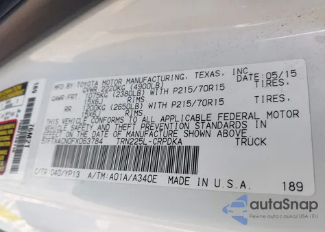 2015 Toyota Tacoma z USA, uszkodzony, nr VIN 5TFTX4CN0FX063784